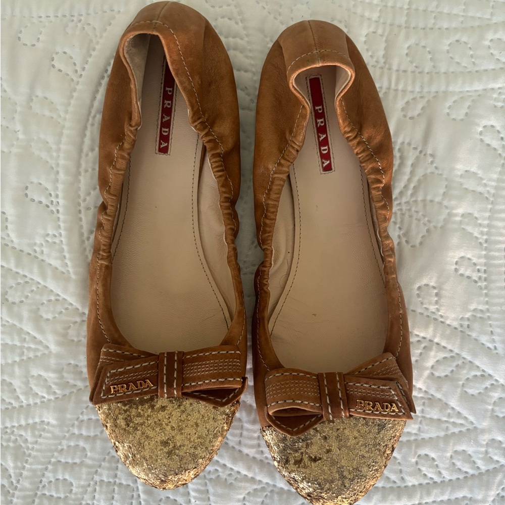 EUC Prada natural and glitter flats.